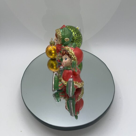 Vintage hand painted holly berry Christmas Ice Skater Girls on pond lighted OOAK - Picture 7 of 14